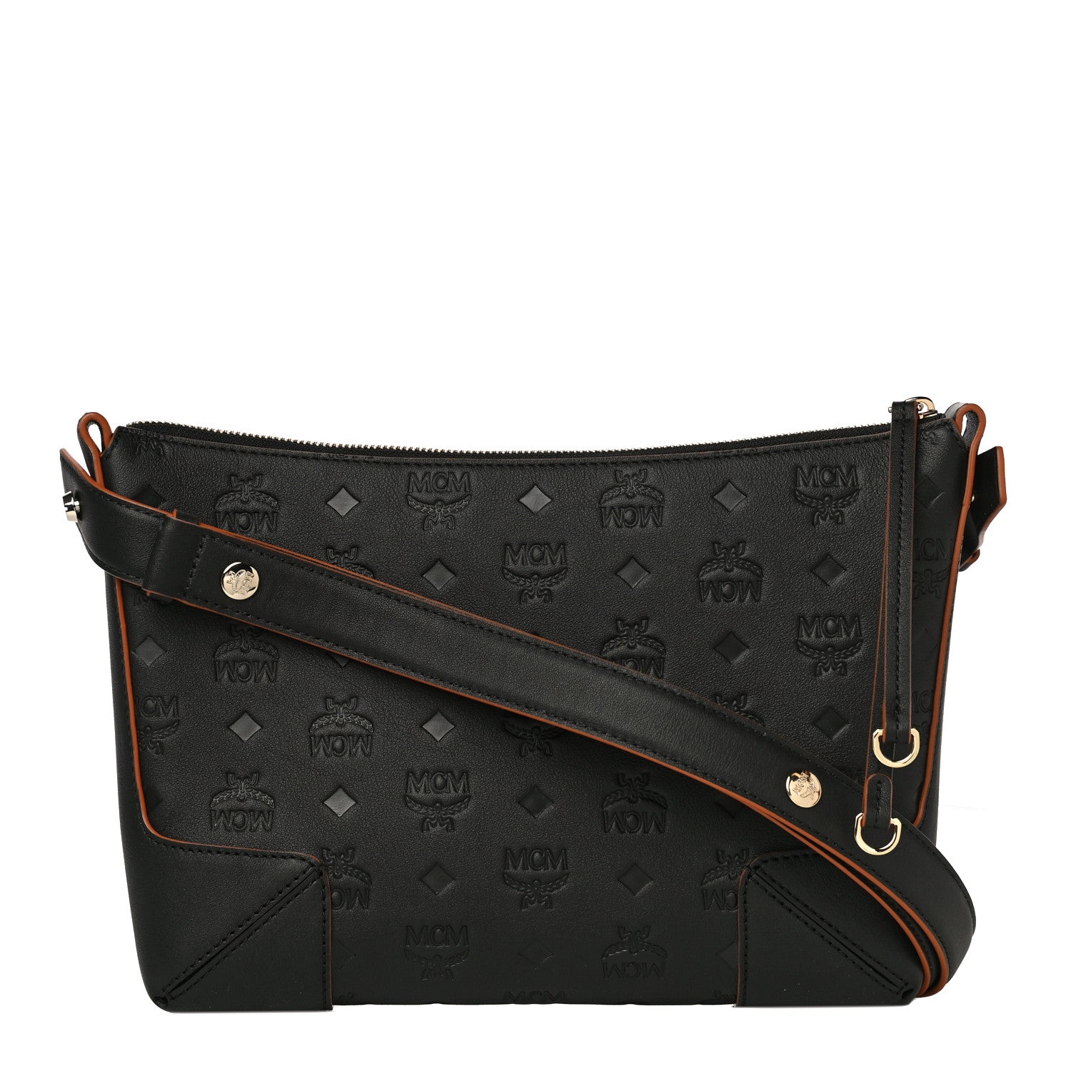 MCM Calfskin Monogram Medium Klara Shoulder Bag Black 1 of 9