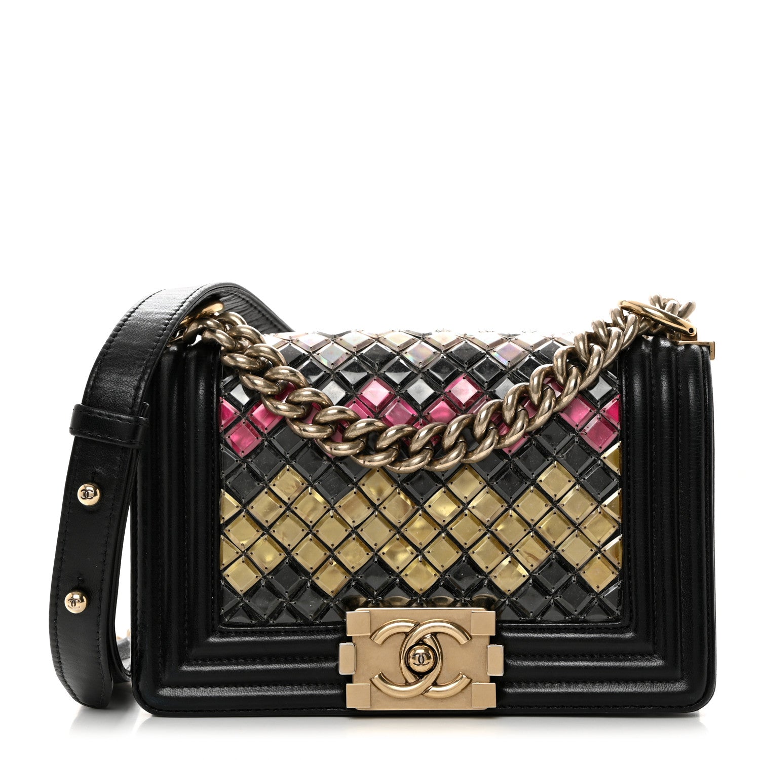 Chanel Lambskin Tile Embroidered Small Brasserie Mosaic Boy Flap Black Multicolor 1 of 10