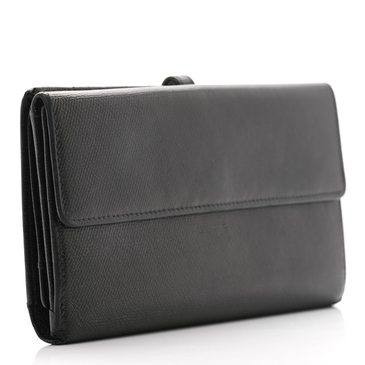 Grained Calfskin CC Button Long Wallet Black
