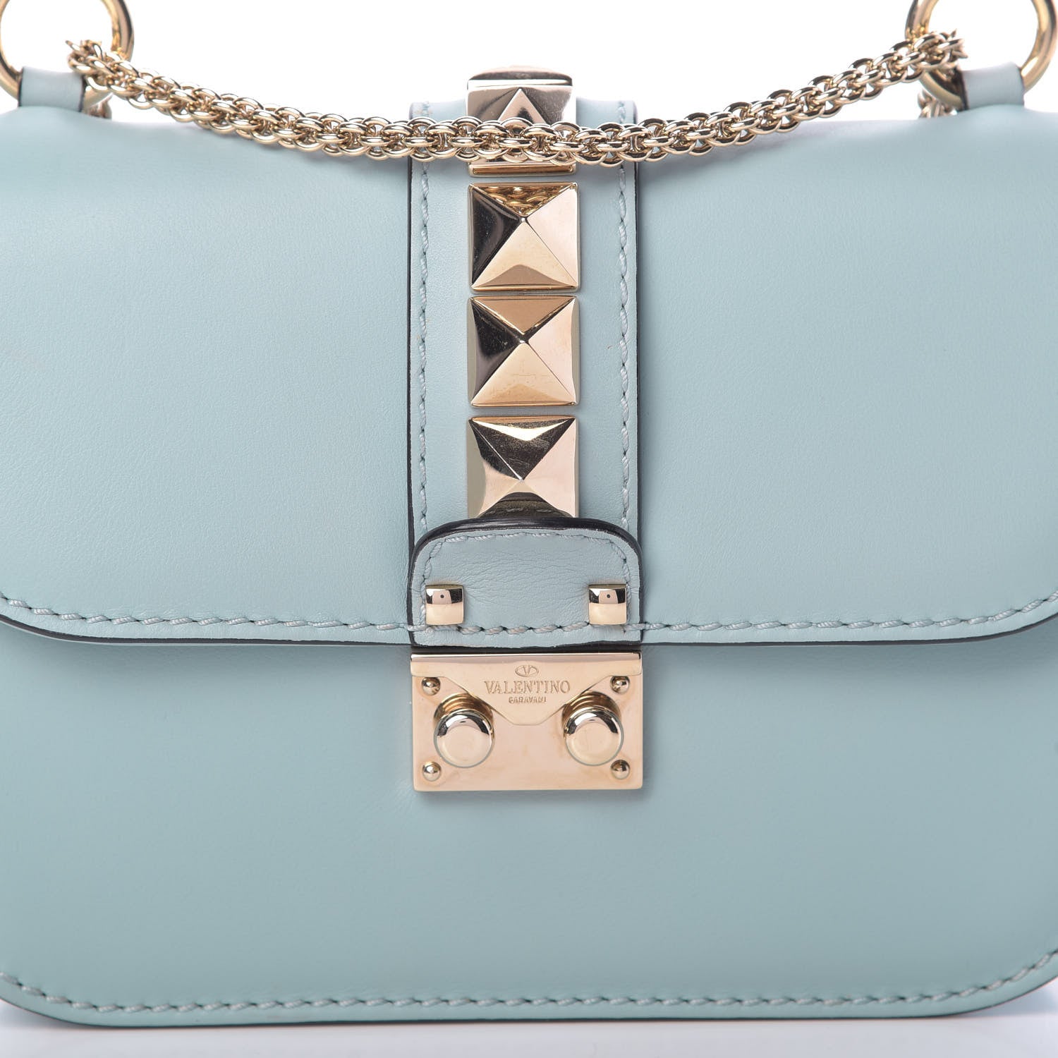 Valentino Garavani Vitello Small Glam Lock Rockstud Flap Sky Sorbet 8 of 11
