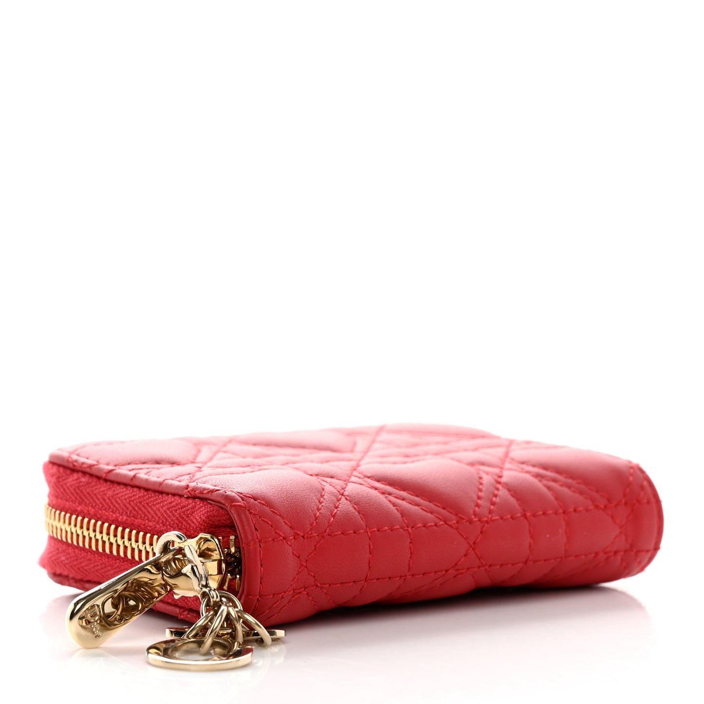 Lambskin Cannage Dioramour Small Lady Dior Voyageur Coin Purse Wallet Spicy Red