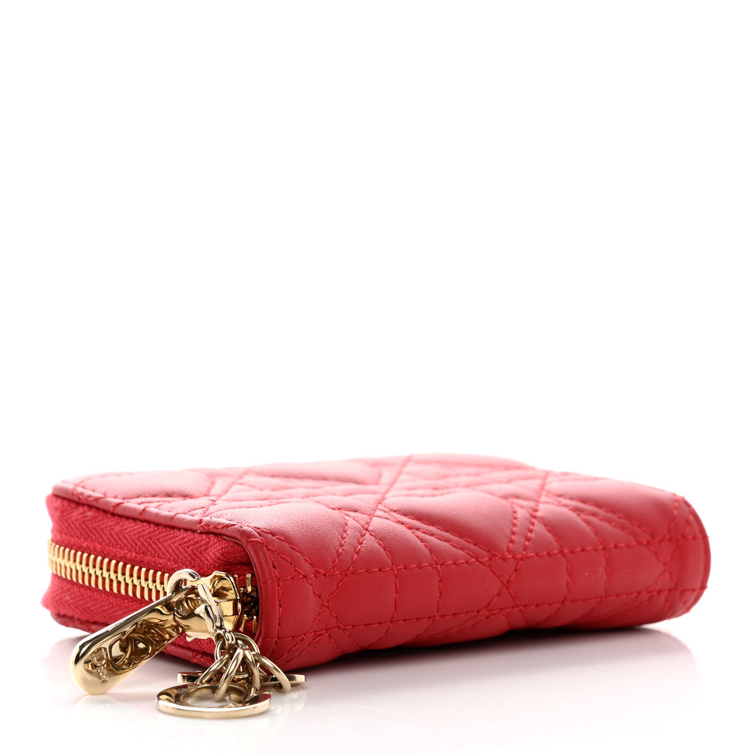 Christian Dior Lambskin Cannage Dioramour Small Lady Dior Voyageur Coin Purse Wallet Spicy Red 4 of 9