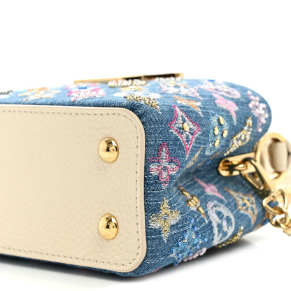 Louis Vuitton Denim Lurex Beaded Calfskin Capucines Mini Blue Cream 9 of 9