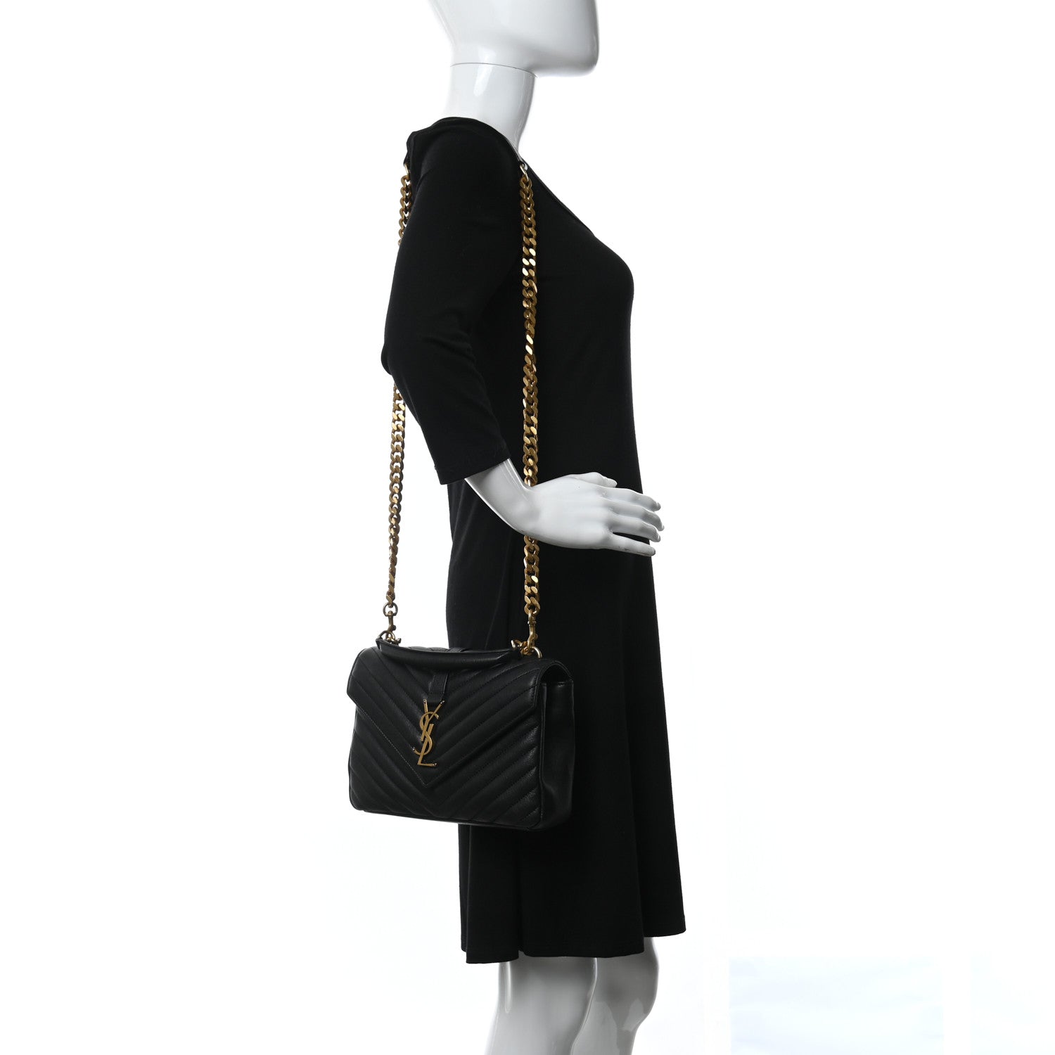 Saint Laurent Sheepskin Matelasse Chevron Monogram Medium College Bag Black 3 of 11