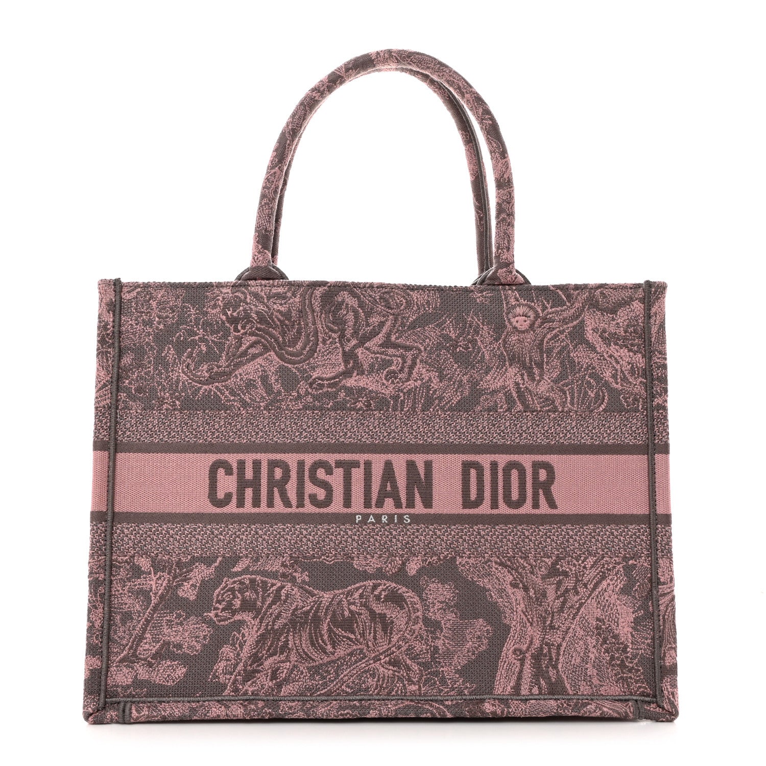 Christian Dior Canvas Embroidered Medium Dioriviera Toile De Jouy Book Tote Pink Grey 1 of 10