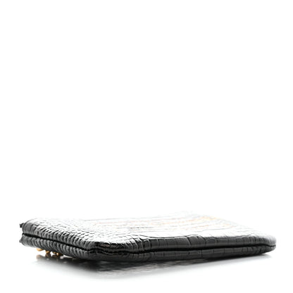 Chanel Calfskin Crocodile Embossed Mademoiselle Gabrielle Signature Pouch Black Gold 4 of 7