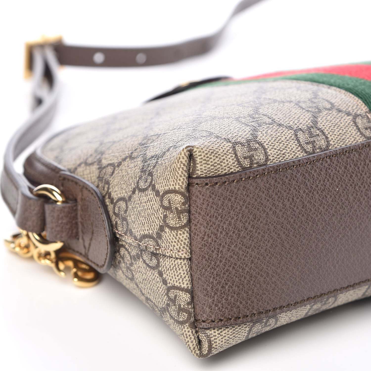 Gucci GG Supreme Monogram Textured Dollar Calfskin Web Small Ophidia Dome Shoulder Bag Beige Ebony New Acero 8 of 9
