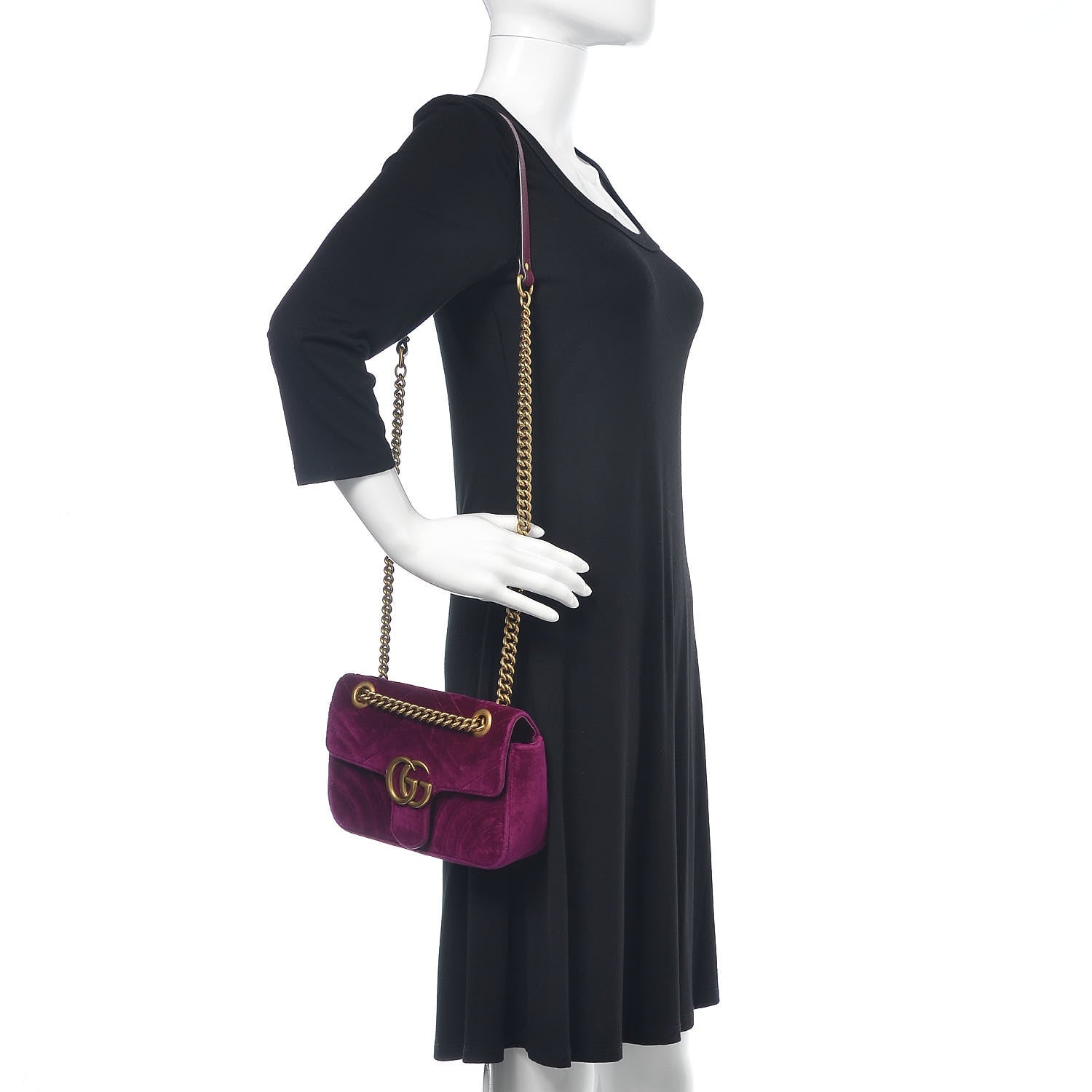 Gucci Velvet Matelasse Mini GG Marmont Shoulder Bag Fuchsia Violet Cyclamen 2 of 10