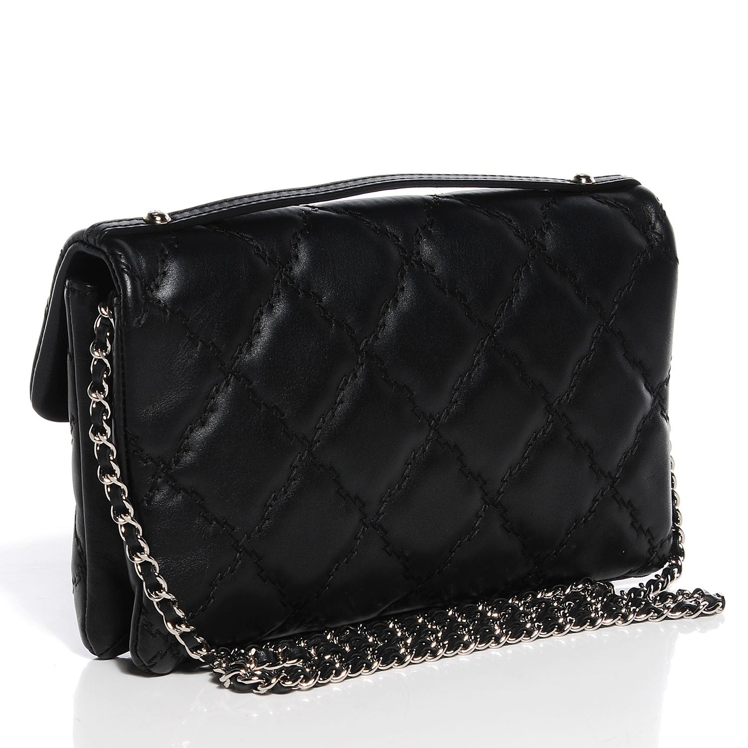 Chanel Calfskin Quilted Double Stitch Hamptons Clutch With Chain Black 3 of 8