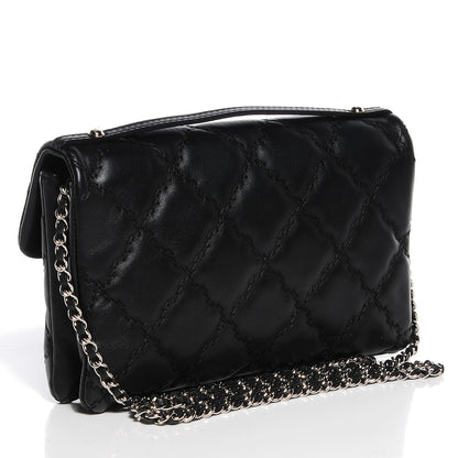 Chanel Calfskin Quilted Double Stitch Hamptons Clutch With Chain Black 3 of 8