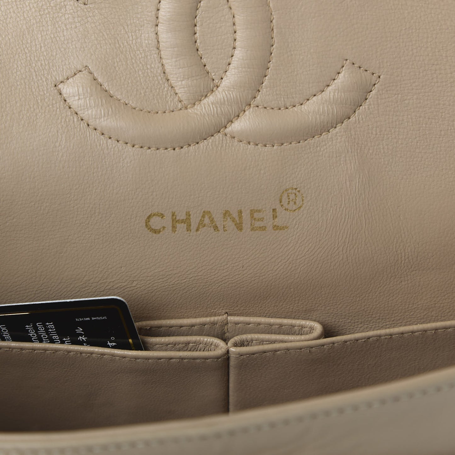 Lambskin Quilted Medium Double Flap Beige