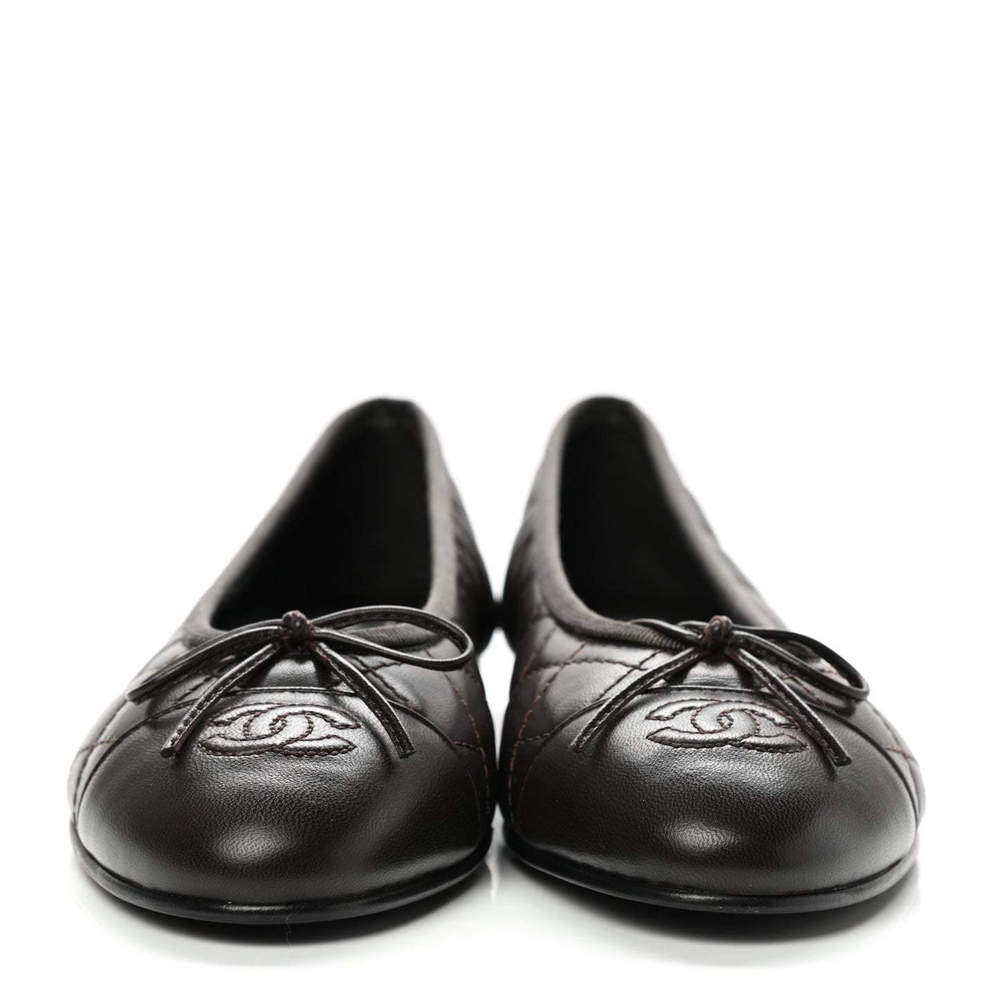 Lambskin Quilted CC Cap Toe Ballerina Flats 38 Dark Brown
