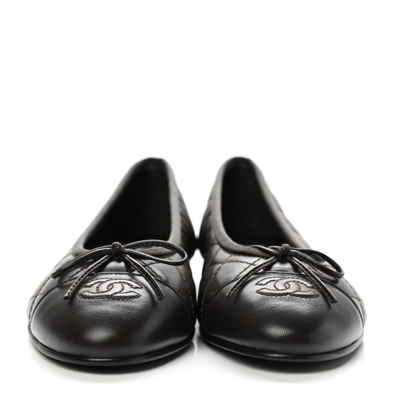 Chanel Lambskin Quilted CC Cap Toe Ballerina Flats 38 Dark Brown 2 of 8