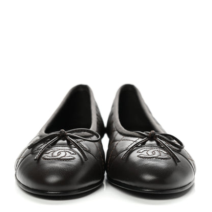Chanel Lambskin Quilted CC Cap Toe Ballerina Flats 38 Dark Brown 2 of 8