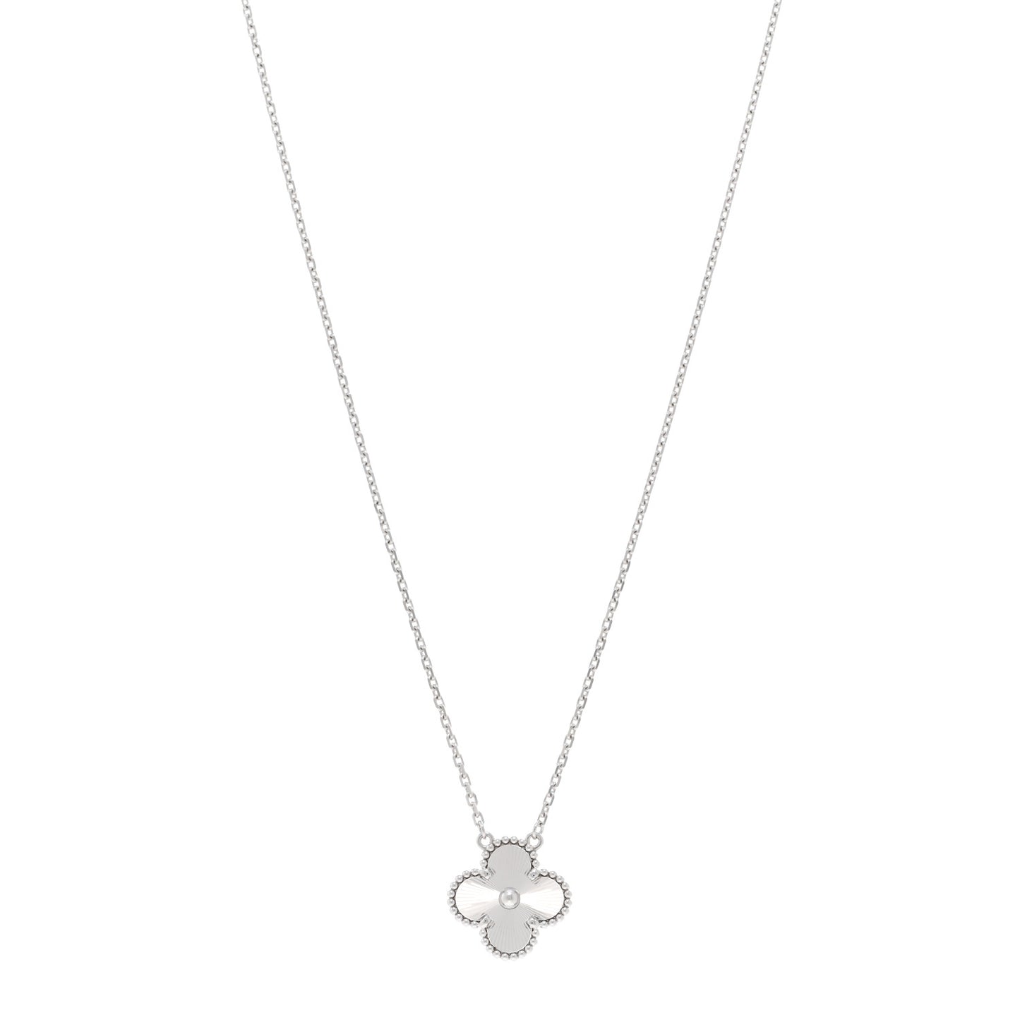 18K White Gold Guilloche Vintage Alhambra Pendant Necklace