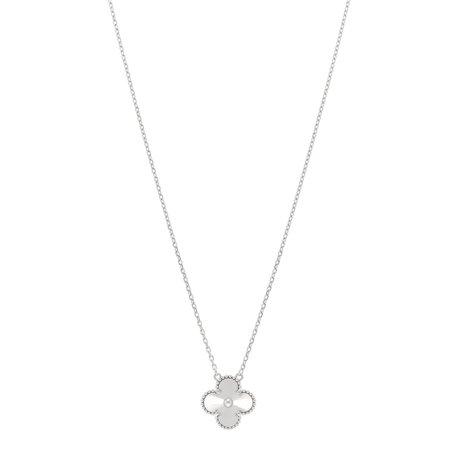 Van Cleef & Arpels 18K White Gold Guilloche Vintage Alhambra Pendant Necklace 1 of 6
