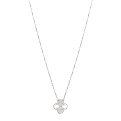 Van Cleef & Arpels 18K White Gold Guilloche Vintage Alhambra Pendant Necklace 1 of 6