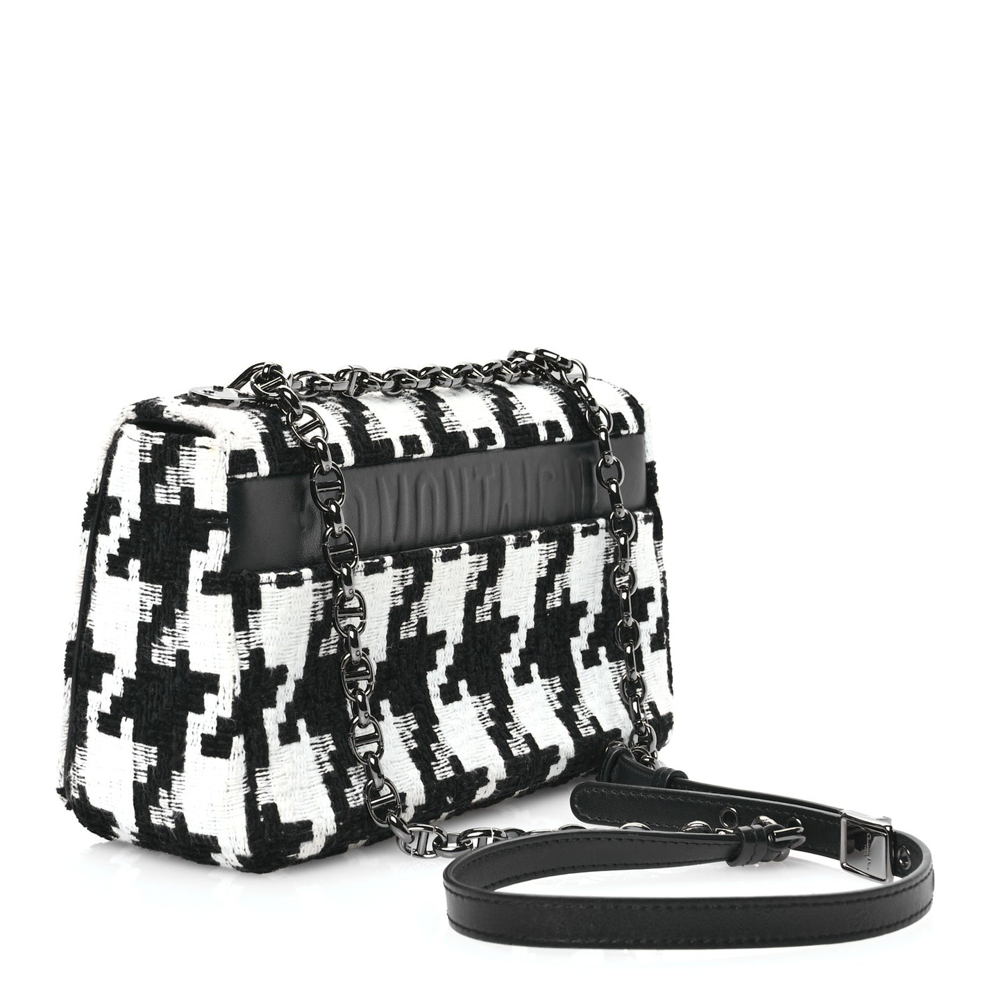 Tweed Macro Houndstooth Medium Caro Bag Black White