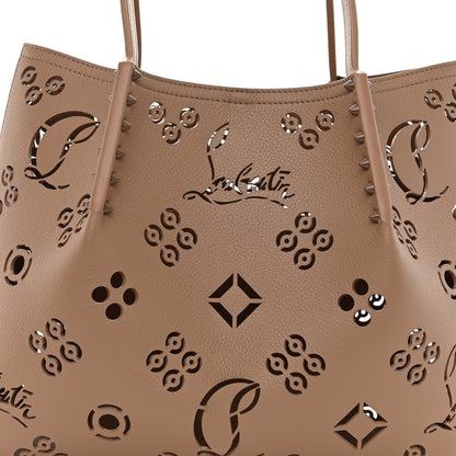 Christian Louboutin Calfskin Perforated Loubinthesky Small Cabarock Spikes Tote Beige 7 of 9