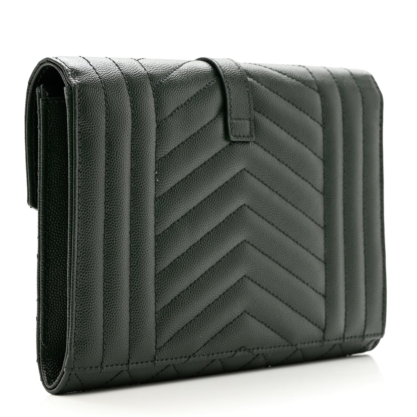 Grain De Poudre Textured Mixed Matelasse Triquilt Monogram Clutch Vert Fonce