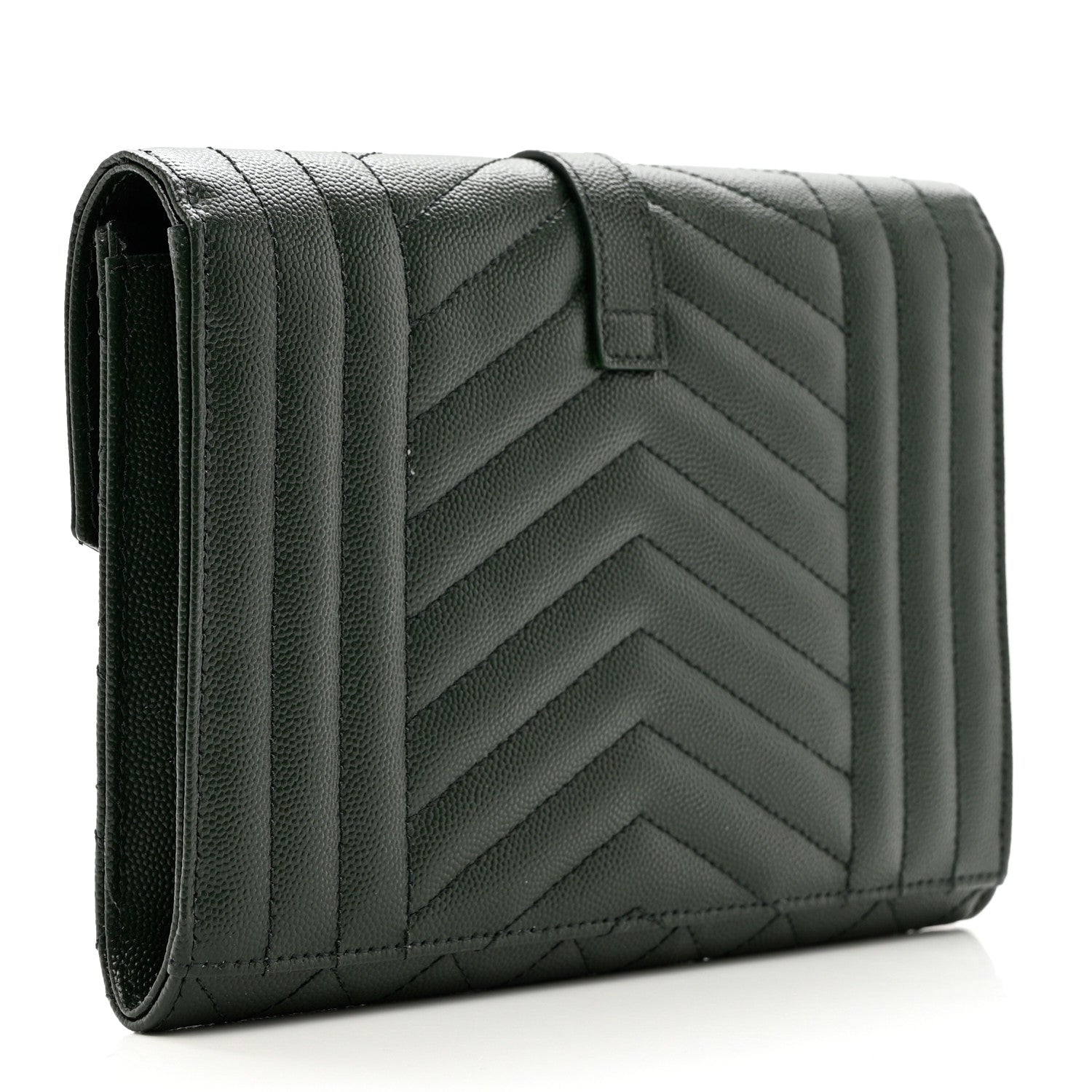Saint Laurent Grain De Poudre Textured Mixed Matelasse Triquilt Monogram Clutch Vert Fonce 3 of 7