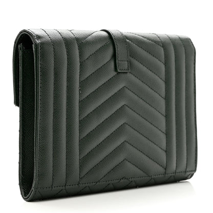 Saint Laurent Grain De Poudre Textured Mixed Matelasse Triquilt Monogram Clutch Vert Fonce 3 of 7