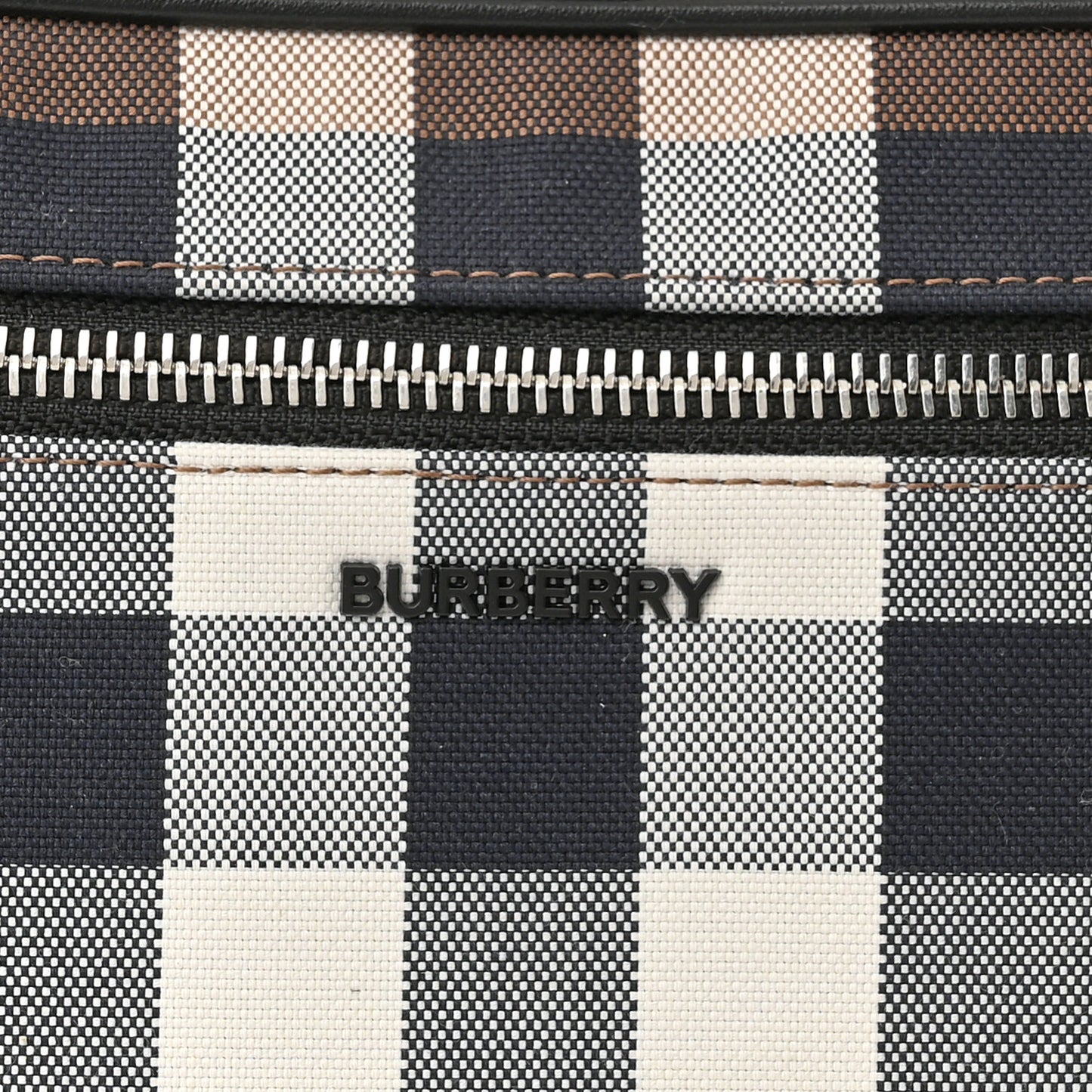Cotton Calfskin Check Print Belt Bag Light Brown