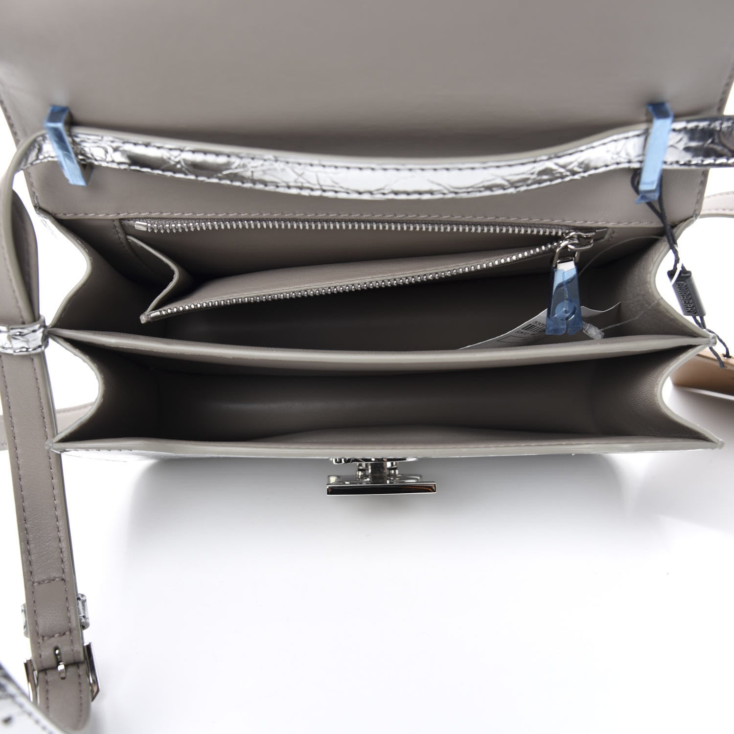 Burberry Metallic Patent Crocodile Embossed Small TB Shoulder Bag Silver 5 of 9