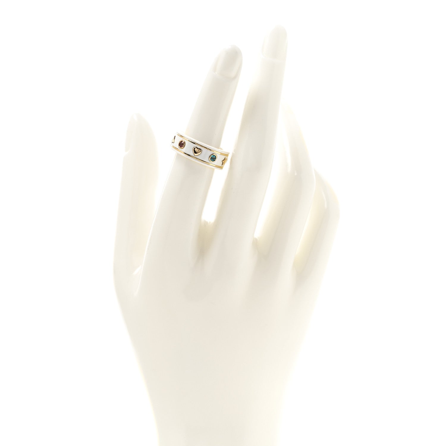 Gucci 18K Yellow Gold Ceramic Topaz Icon Band Ring 50 5.25 White 2 of 8