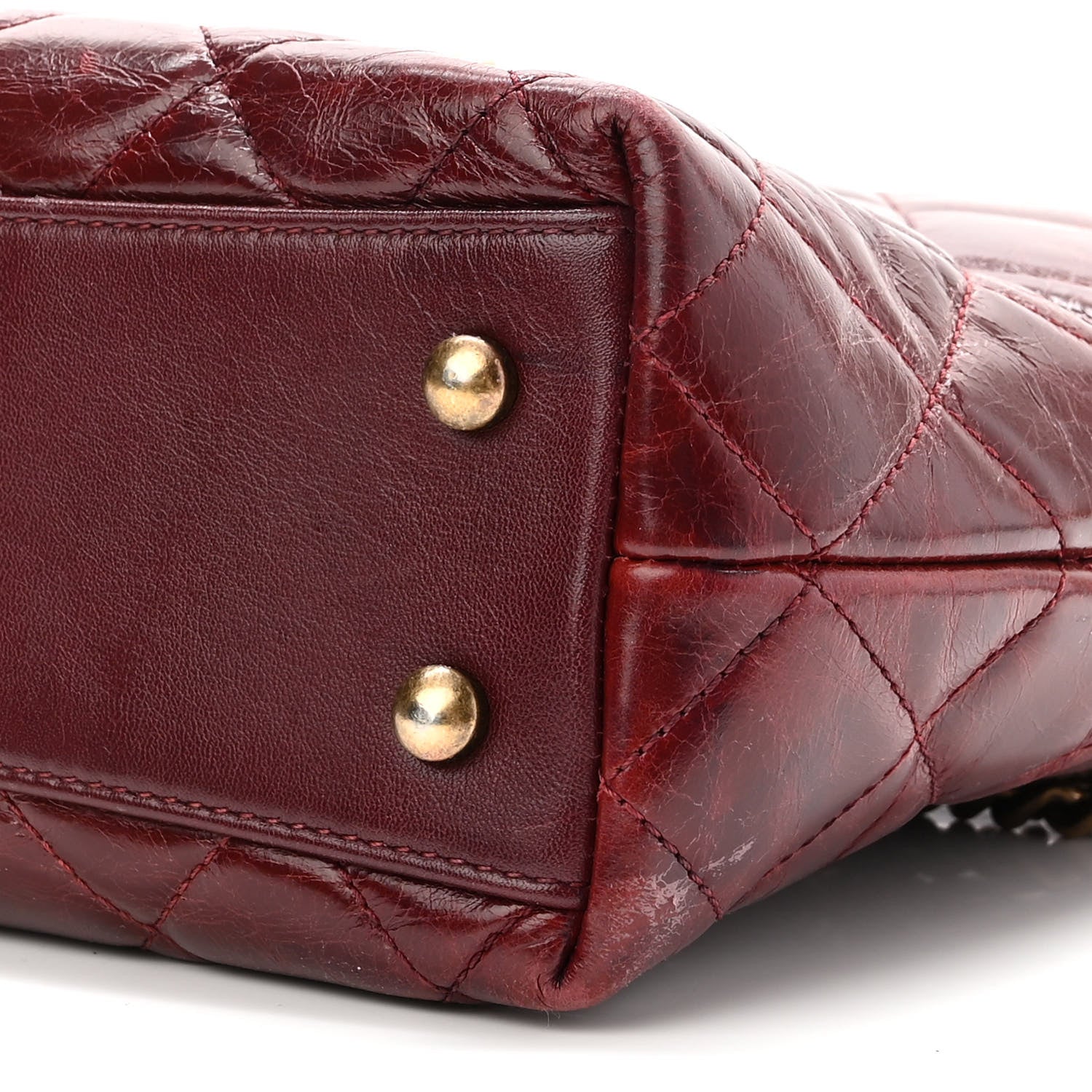 Chanel Calfskin Quilted Small Gold Bar Top Handle Tote Burgundy 10 of 10