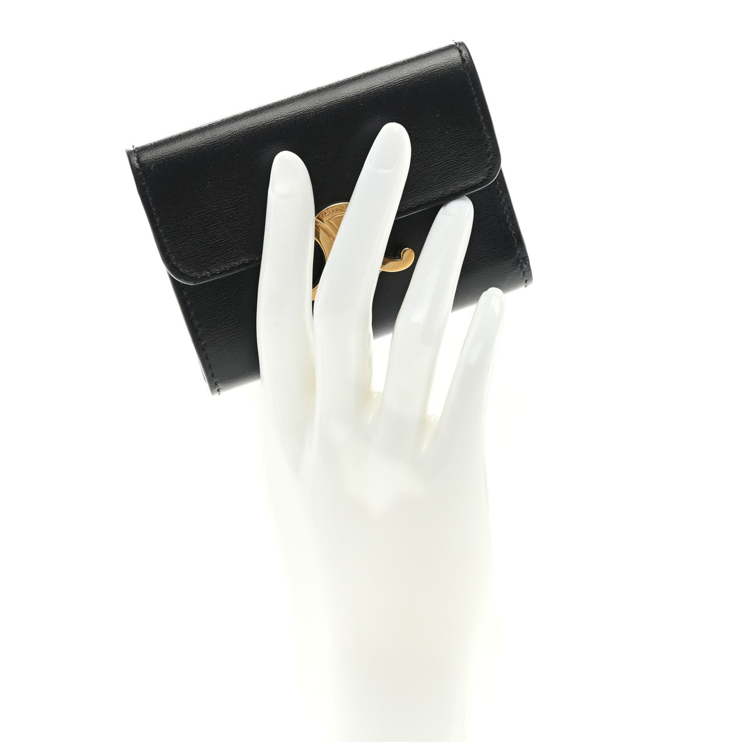 Calfskin Compact Triomphe Wallet With Coin Purse Black