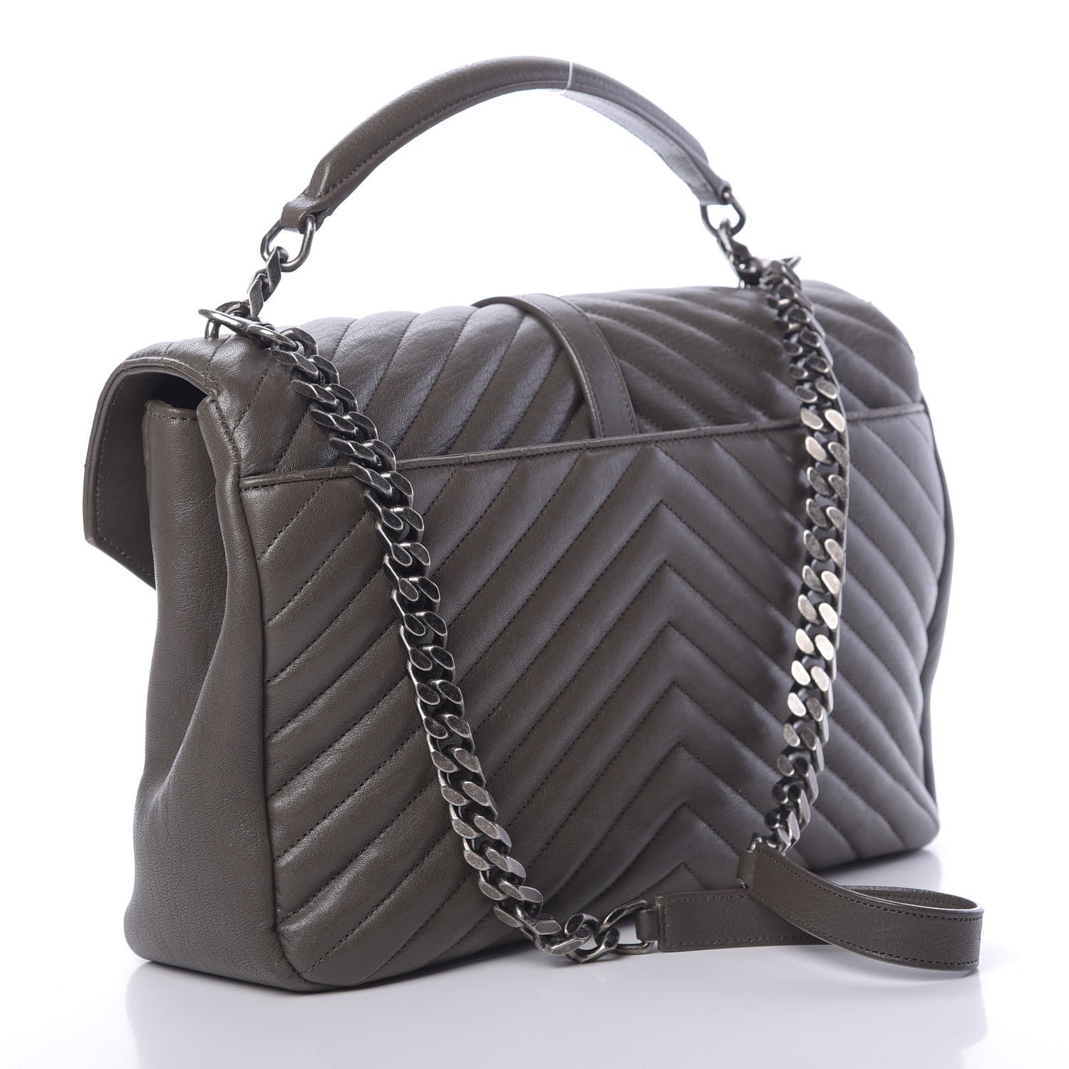 Saint Laurent Sheepskin Matelasse Chevron Monogram Large College Satchel Dark Anthracite 3 of 13