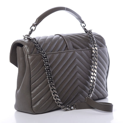 Saint Laurent Sheepskin Matelasse Chevron Monogram Large College Satchel Dark Anthracite 3 of 13