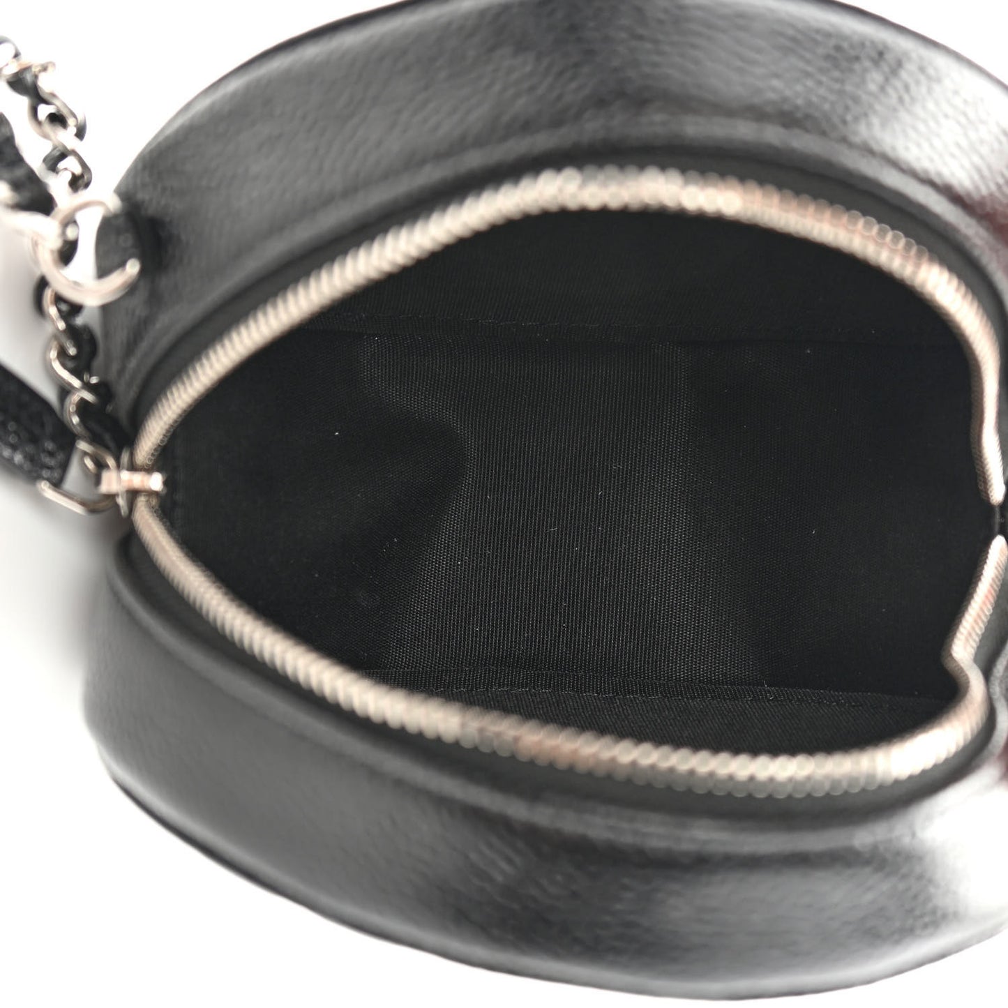 Caviar Camellia Embossed Round Clutch With Chain Black