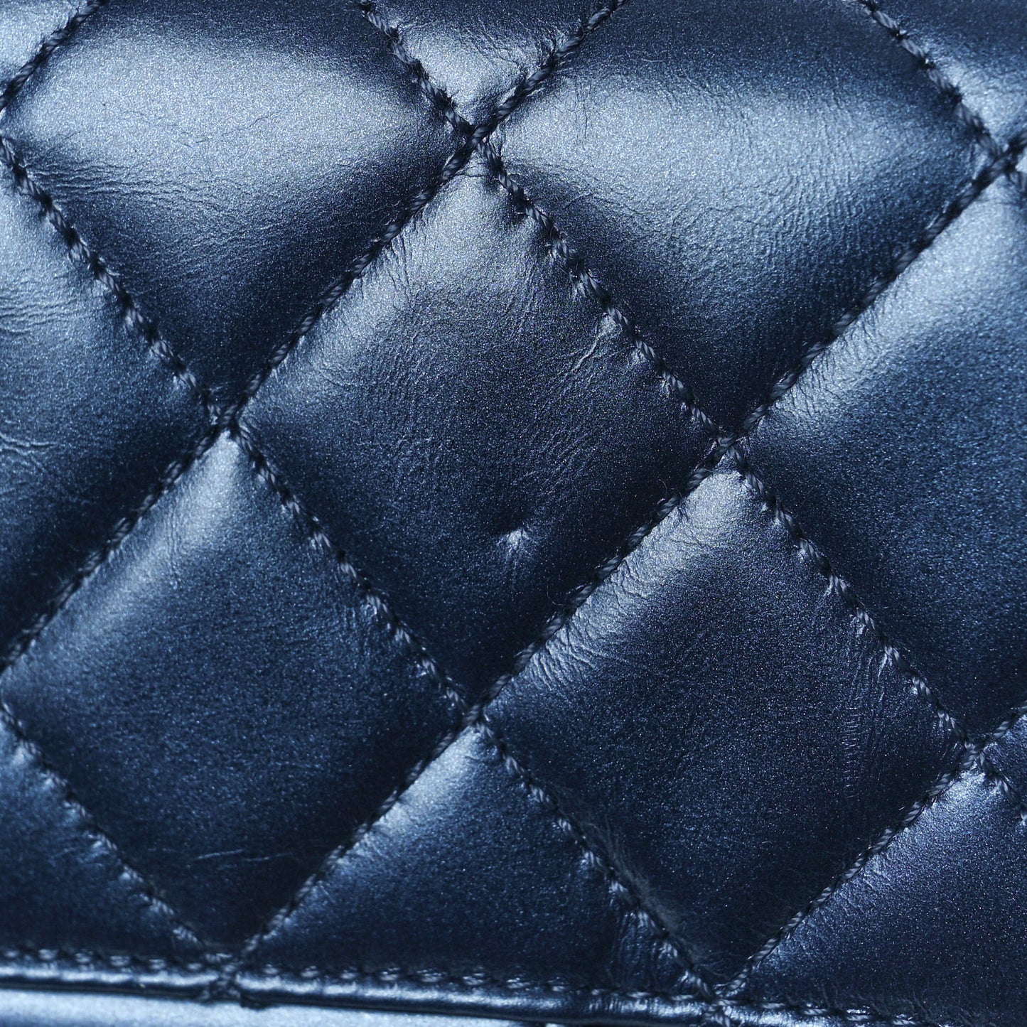 Metallic Calfskin Quilted Accordion Flap Blue