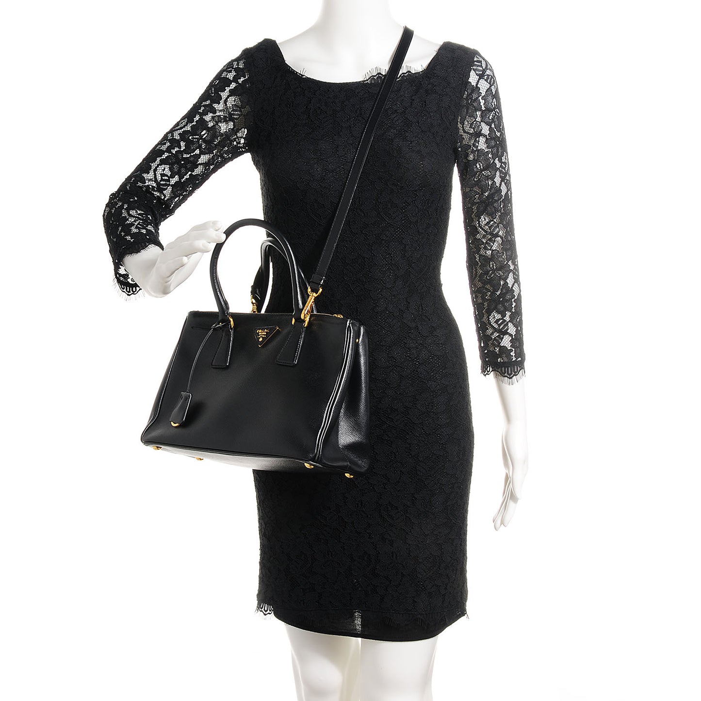 Saffiano Lux Small Double Zip Tote Nero Black