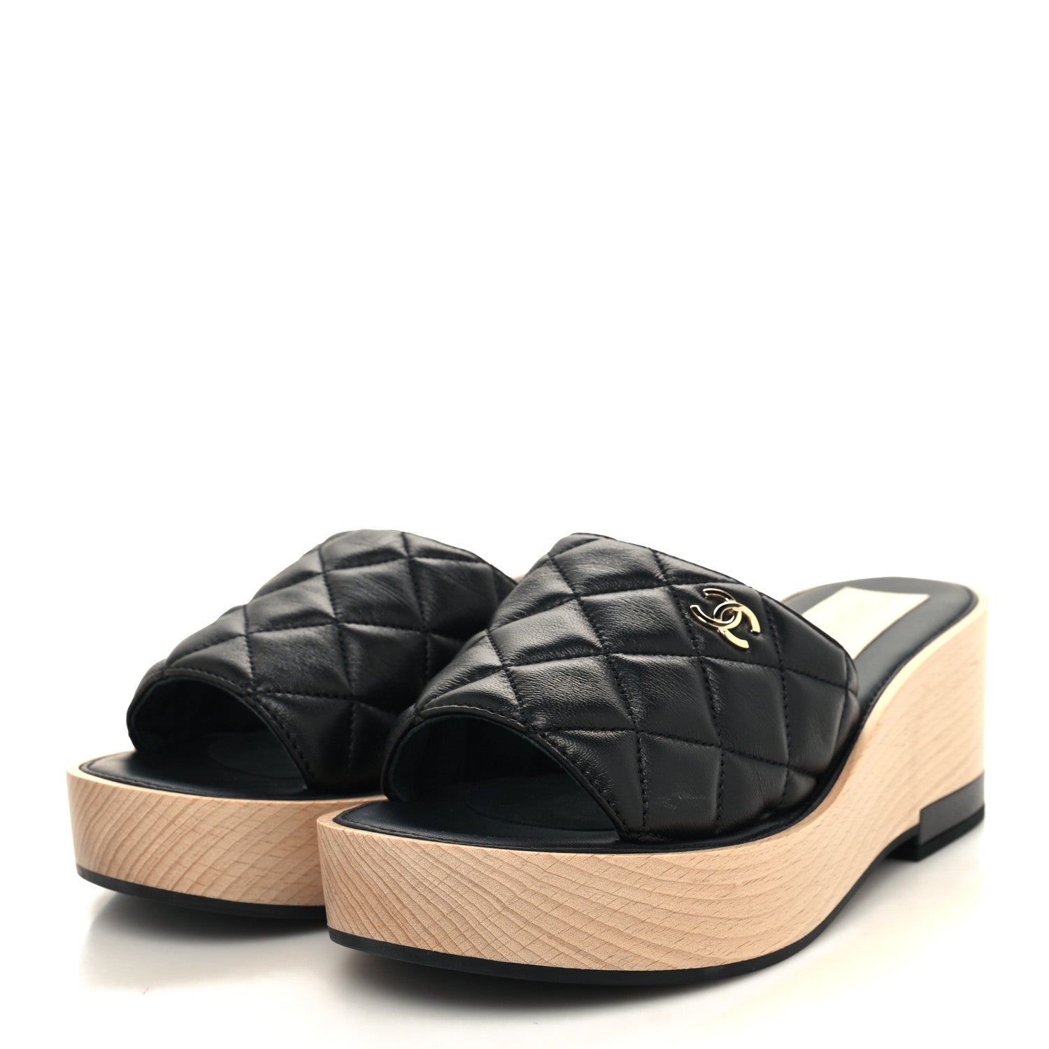 Chanel Lambskin Quilted CC Wedge Sandals 39 Black 3 of 9