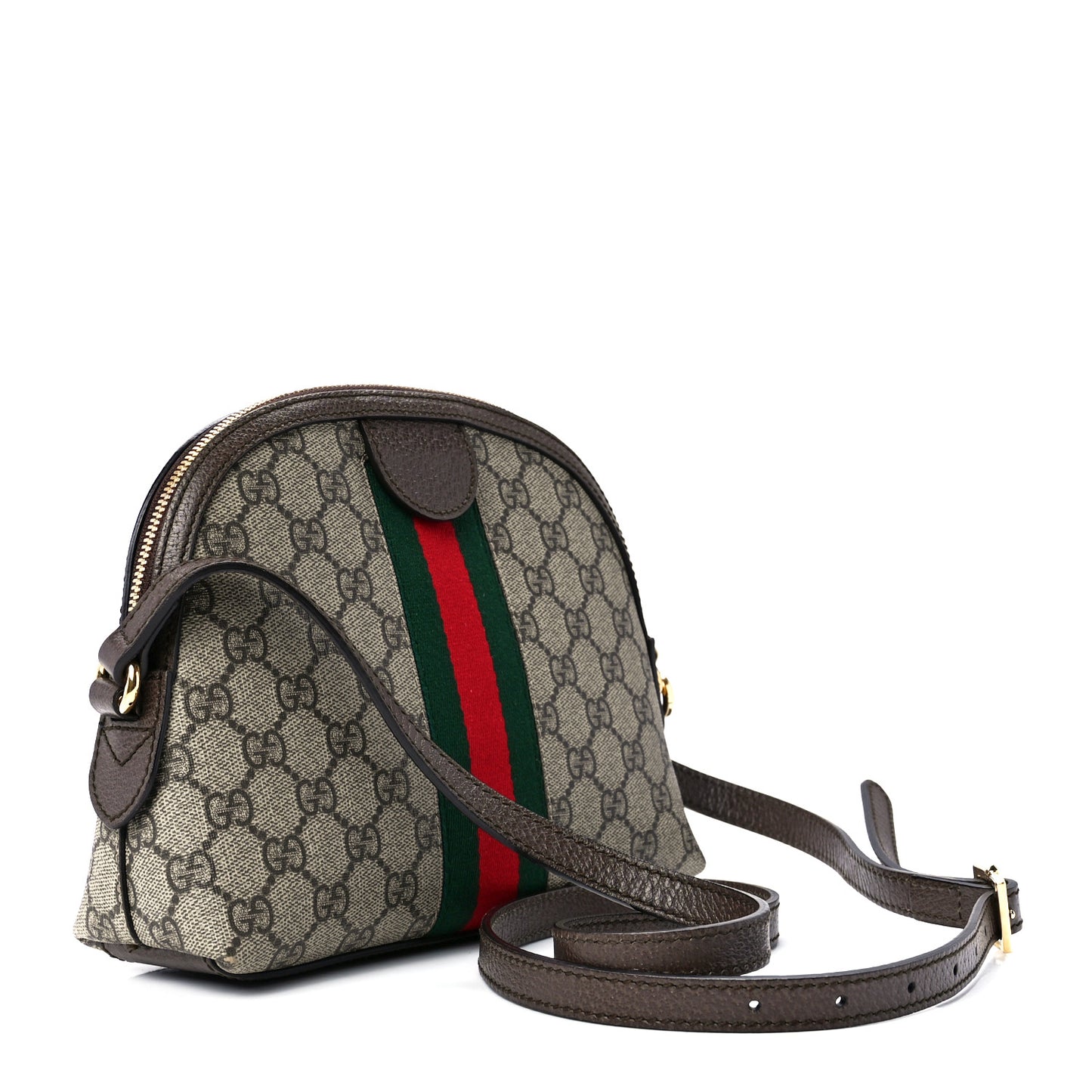 GG Supreme Monogram Textured Dollar Calfskin Web Small Ophidia Dome Shoulder Bag Beige Ebony New Acero