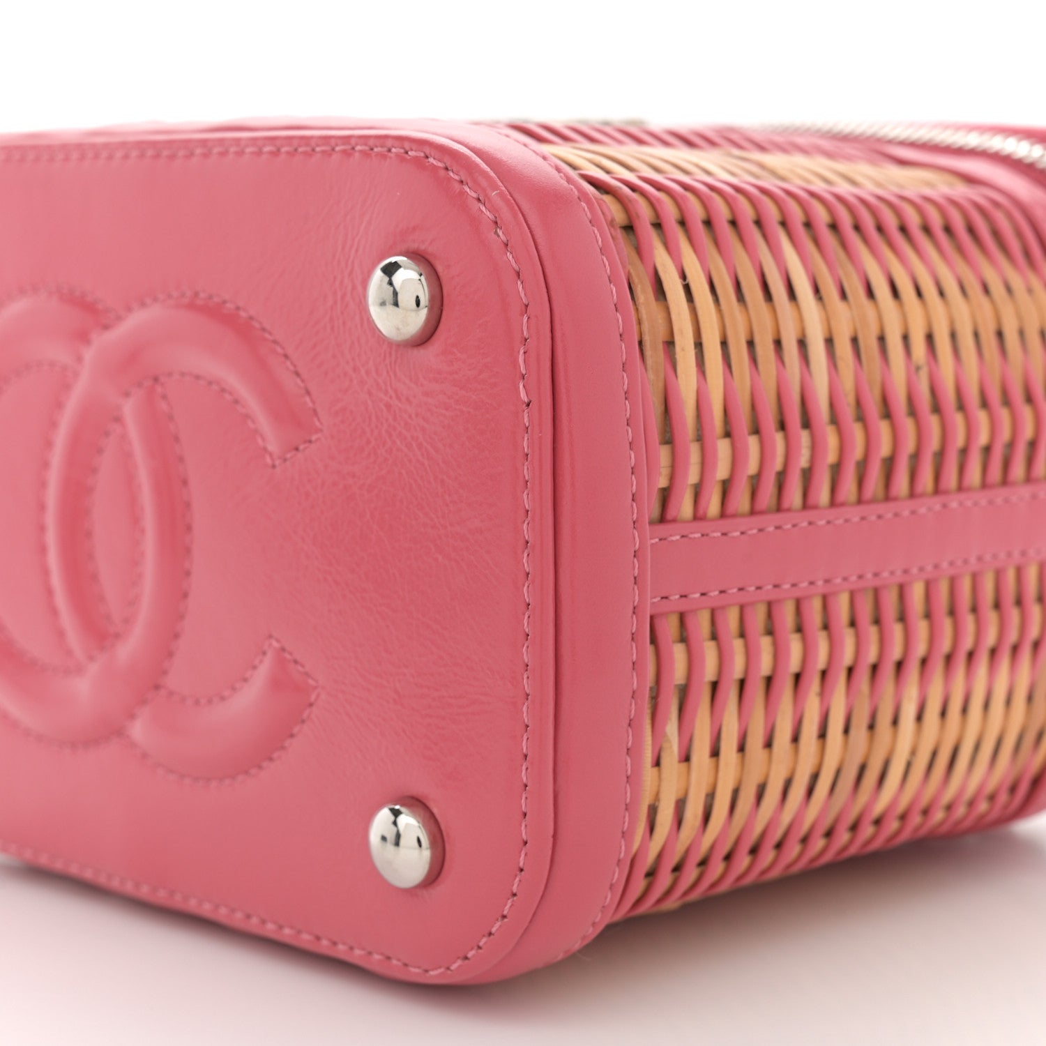 Chanel Calfskin Raffia Small Take Away Vanity Case Bag Pink Beige 10 of 10