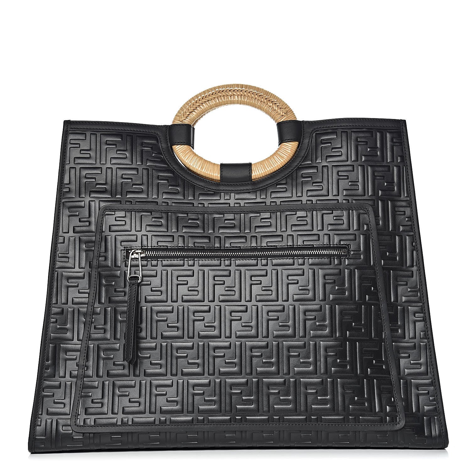 Fendi Vitello Century Wicker FF 1974 Embossed Large Runaway Shopper Tote Black 1 of 10