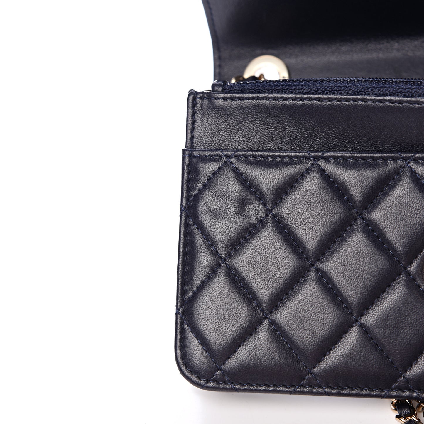 Lambskin Quilted Trendy CC Wallet On Chain WOC Navy