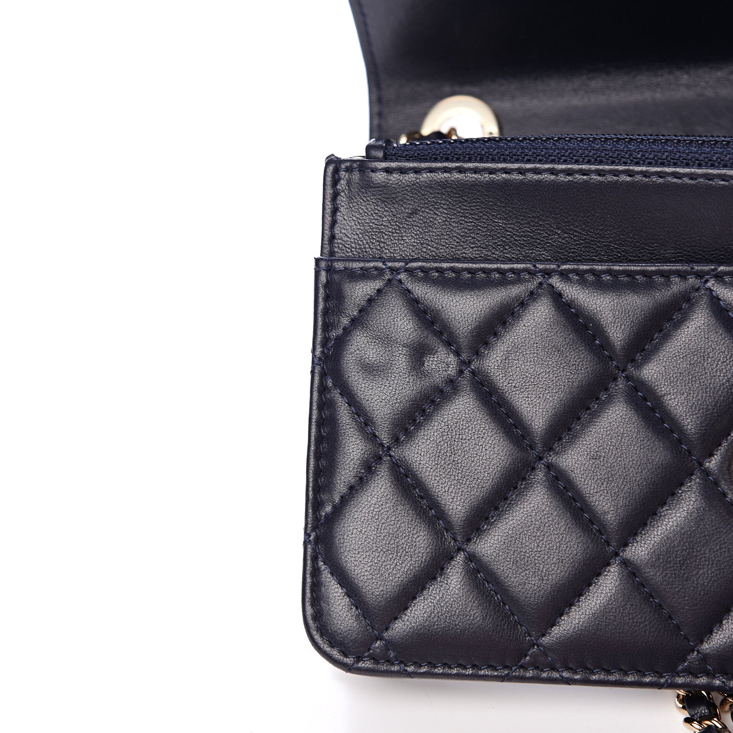 Chanel Lambskin Quilted Trendy CC Wallet On Chain WOC Navy 15 of 17