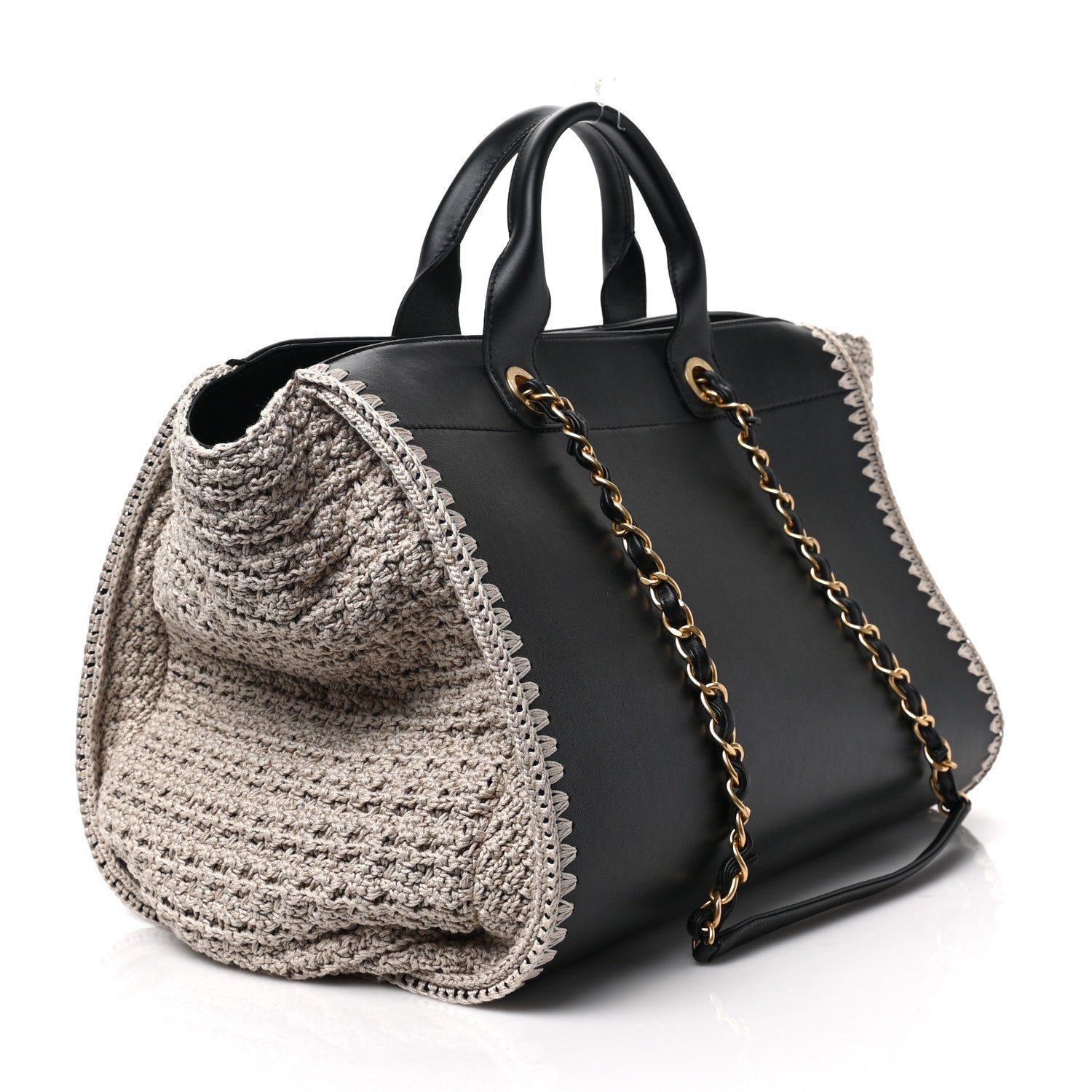 Chanel Calfskin Knit Medium Deauville Tote Black Beige 3 of 8
