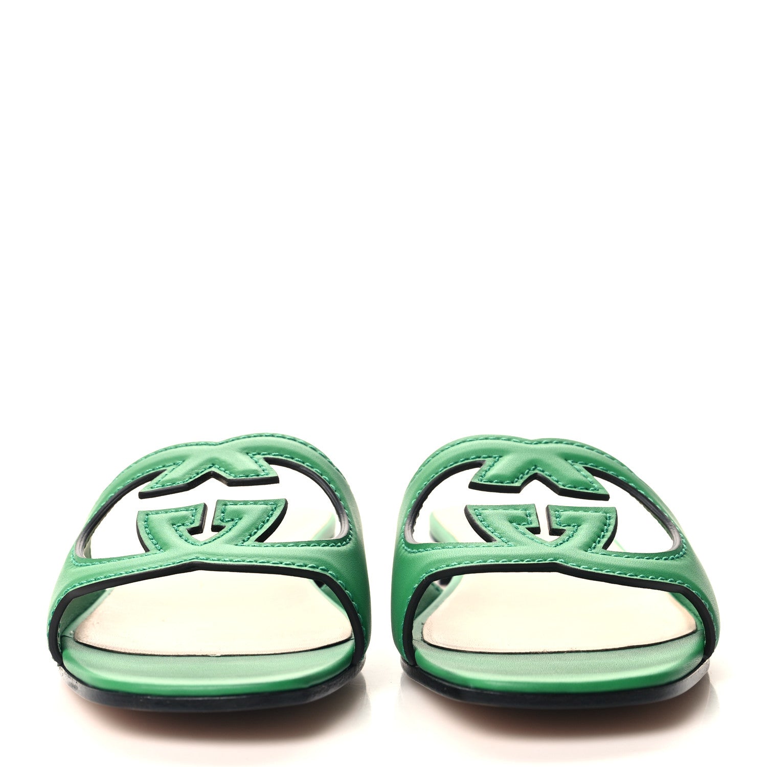 Gucci Cosmos Softy Calfskin Interlocking G Cut Out Slide Sandals 39.5 Green 2 of 7