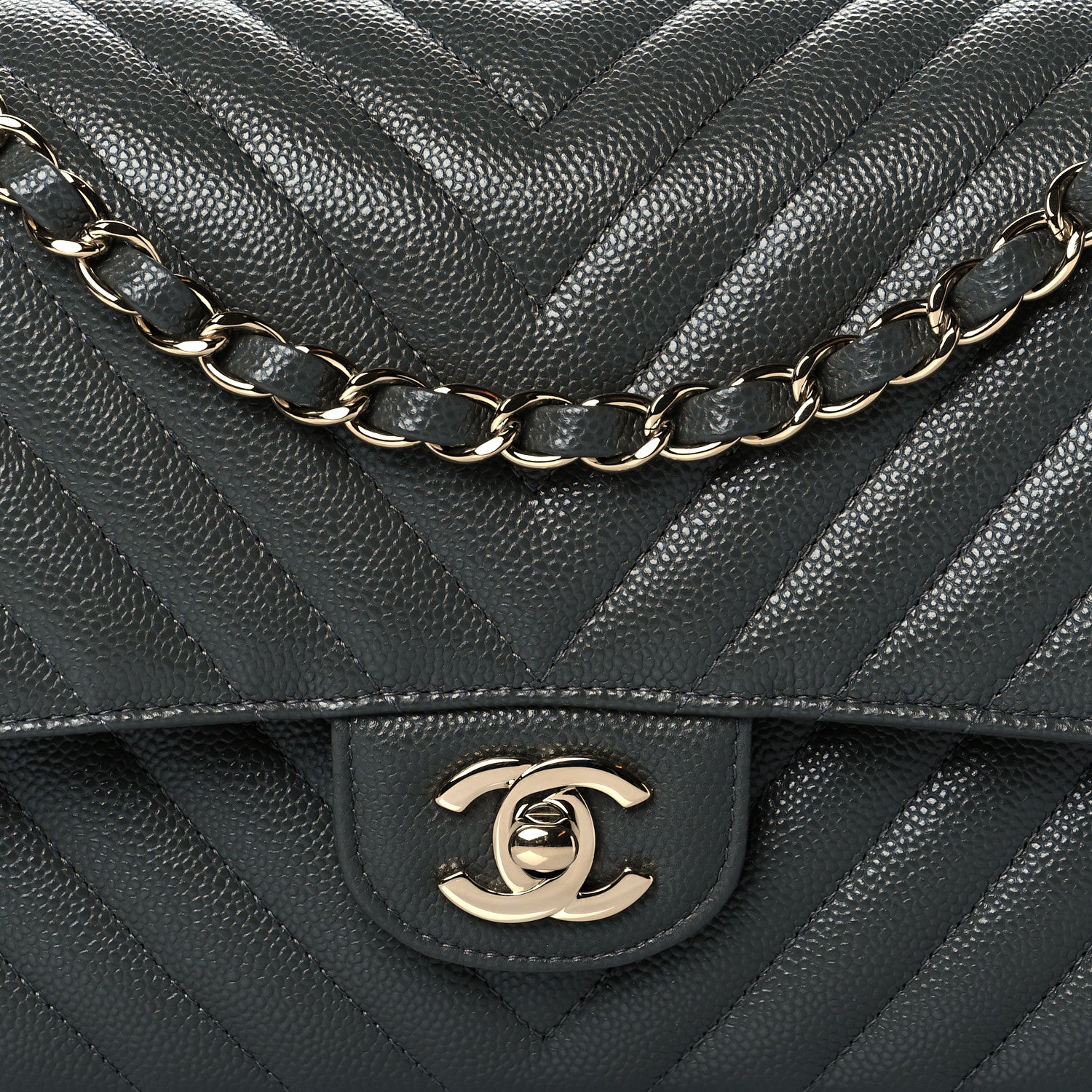 Chanel Caviar Chevron Quilted Medium Double Flap Dark Grey 8 of 11