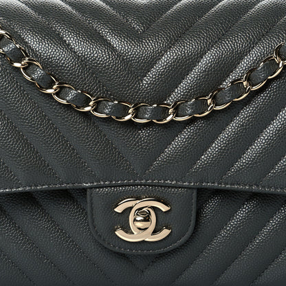 Chanel Caviar Chevron Quilted Medium Double Flap Dark Grey 8 of 11