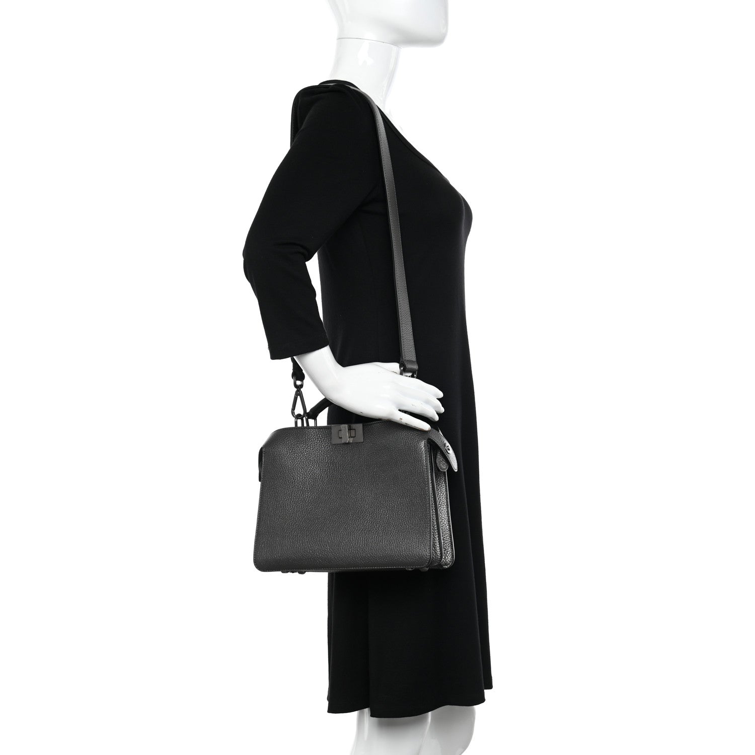Fendi Cuoio Romano Lux Mini Peekaboo I SEE U Satchel Graphite 2 of 11