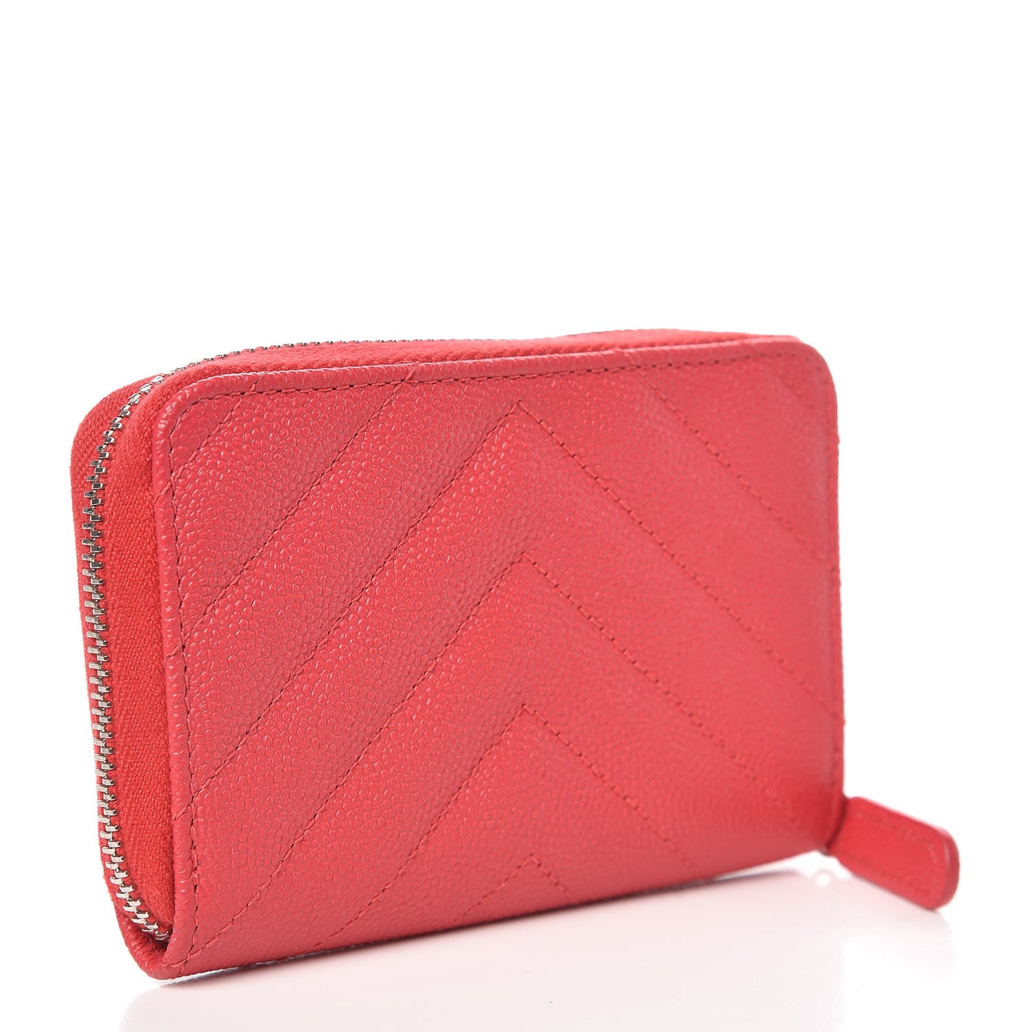 Caviar Chevron Quilted Zip Coin Purse Light Red
