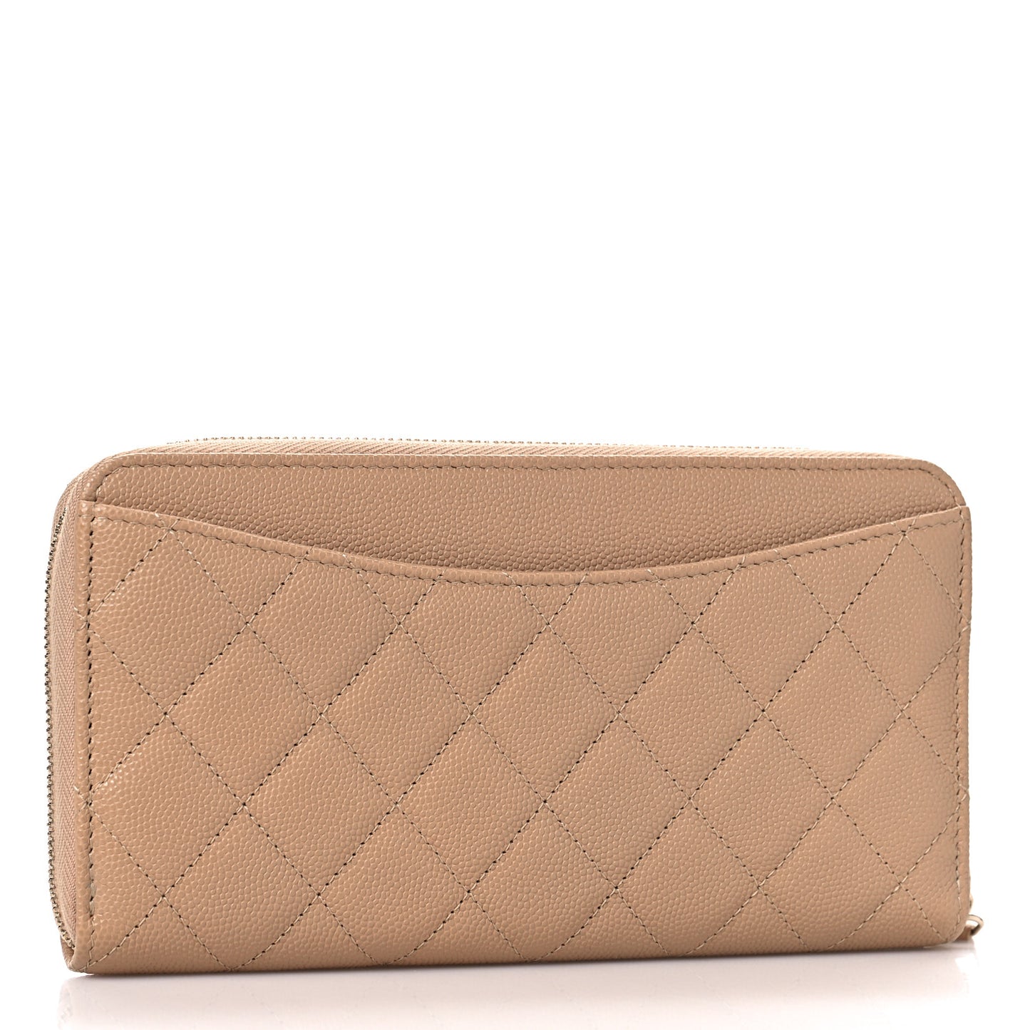 Caviar Quilted Long Zip Around Wallet Beige