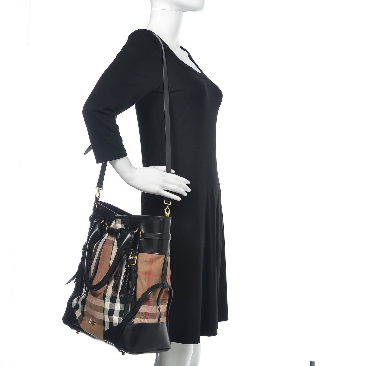 House Check Bridle Calfskin Medium Whipstitch Tote Black